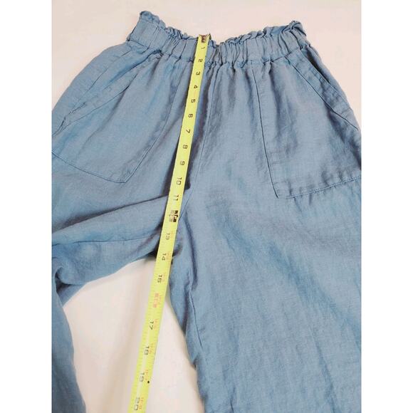 Len Ok Pants Womens Small 100% Linen Elastic Waist Wide Leg Crop Pockets Capri - Picture 6 of 8